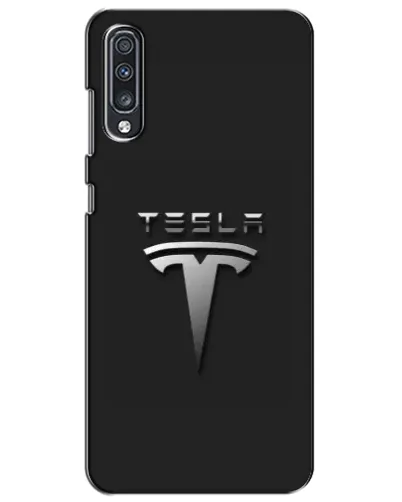 Чехол для Samsung Galaxy A70 2019 (A705F) с картинкой «Стальной логотип Tesla»