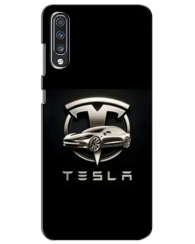 Чехол для Samsung Galaxy A70 2019 (A705F) с картинкой «Tesla — серебристое авто»