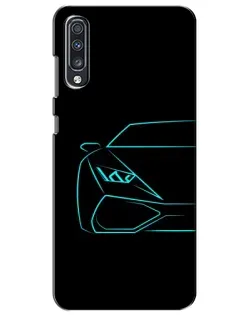 Чехол для Samsung Galaxy A70 2019 (A705F) с картинкой «Голубой силуэт Lamborghini»