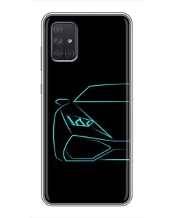 Чехол для Samsung Galaxy A71 (A715) с картинкой «Голубой силуэт Lamborghini»