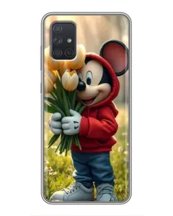 Чехол для Samsung Galaxy A72 с картинкой «Микки с тюльпанами»