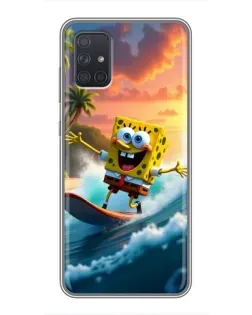 Чехол для Samsung Galaxy A72 с картинкой «Губка Боб серфингист»