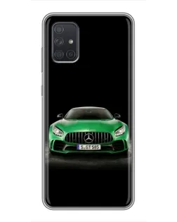 Чехол для Samsung Galaxy A72 с картинкой «Mercedes — неоновый лого»