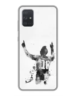 Чехол для Samsung Galaxy A72 с картинкой «Черно-белый силуэт Месси»