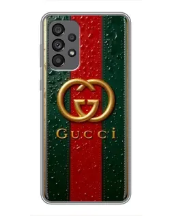 Чехол для Samsung Galaxy A73 (5G) с картинкой «Gucci — фирменная полоса и золото» Чехол для Samsung Galaxy A73 (5G) с картинкой «Gucci — фирменная полоса и золото»