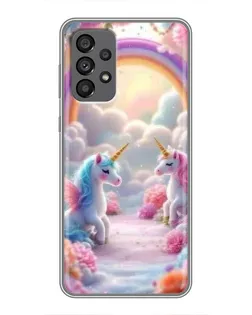 Чехол для Samsung Galaxy A73 (5G) с картинкой «Радуга и единороги»