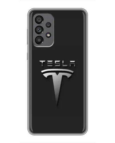 Чехол для Samsung Galaxy A73 (5G) с картинкой «Стальной логотип Tesla»
