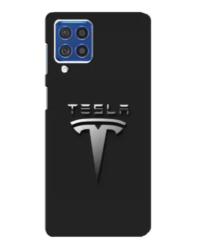 Чехол для Samsung Galaxy F62 с картинкой «Стальной логотип Tesla»