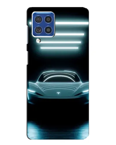 Чехол для Samsung Galaxy F62 с картинкой «Tesla в неоне»