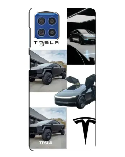 Чехол для Samsung Galaxy F62 с картинкой «Коллаж Cybertruck Tesla»