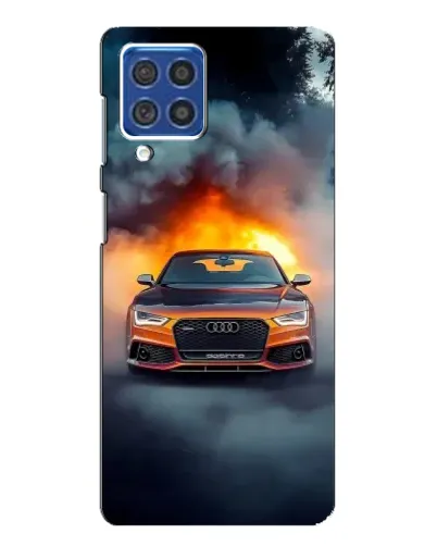 Чехол для Samsung Galaxy F62 с картинкой «Audi в огненном дыму»
