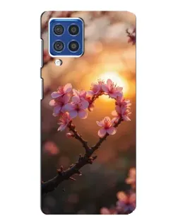 Чехол для Samsung Galaxy F62 с картинкой «Розовый цвет сердце на фоне заката»