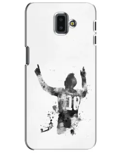 Чехол для Samsung Galaxy J6 Plus 2018 (J610) с картинкой «Черно-белый силуэт Месси»