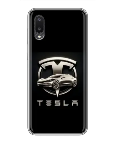 Чехол для Samsung Galaxy M02 (M022) с картинкой «Tesla — серебристое авто»