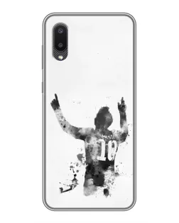 Чехол для Samsung Galaxy M02 (M022) с картинкой «Черно-белый силуэт Месси»
