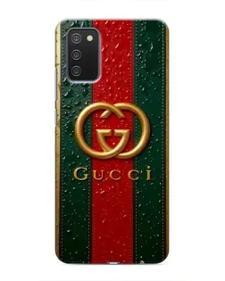 Чехол для Samsung Galaxy M02s с картинкой «Gucci — фирменная полоса и золото»