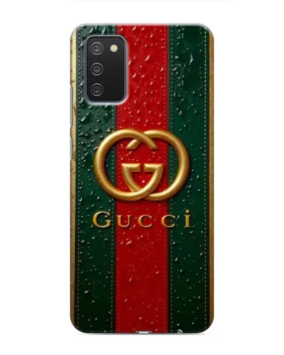 Чехол для Samsung Galaxy M02s с картинкой «Gucci — фирменная полоса и золото» Чехол для Samsung Galaxy M02s с картинкой «Gucci — фирменная полоса и золото»