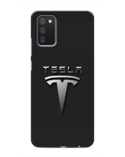 Чехол для Samsung Galaxy M02s с картинкой «Стальной логотип Tesla»