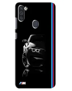 Чехол для Samsung Galaxy M11 с картинкой «Силуэт BMW в темноте»