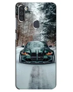 Чехол для Samsung Galaxy M11 с картинкой «BMW в зимнем лесу»