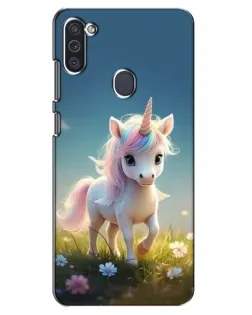 Чехол для Samsung Galaxy M11 с картинкой «Единорог на поляне»