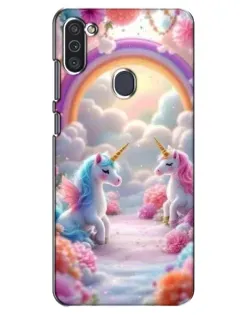 Чехол для Samsung Galaxy M11 с картинкой «Радуга и единороги»