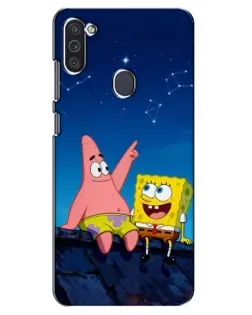 Чехол для Samsung Galaxy M11 с картинкой «Губка Боб и Патрик ночью»