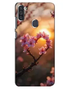 Чехол для Samsung Galaxy M11 с картинкой «Розовый цвет сердце на фоне заката»
