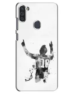 Чехол для Samsung Galaxy M11 с картинкой «Черно-белый силуэт Месси»