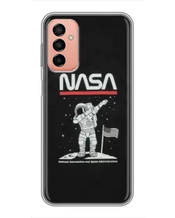 Чехол для Samsung Galaxy M13 с картинкой «NASA — шагаем по Луне»
