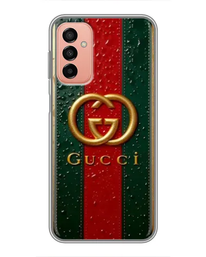 Чехол для Samsung Galaxy M13 с картинкой «Gucci — фирменная полоса и золото» Чехол для Samsung Galaxy M13 с картинкой «Gucci — фирменная полоса и золото»