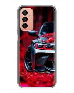 Чехол для Samsung Galaxy M13 с картинкой «Спортивная BMW и цветы»