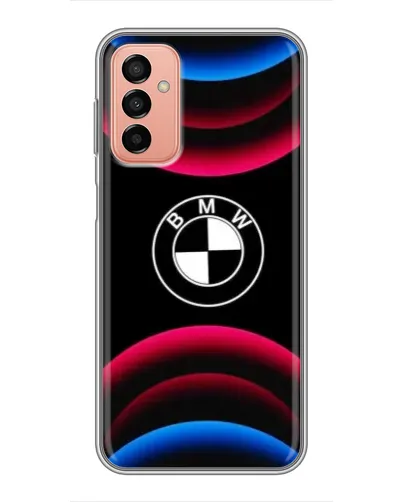 Чехол для Samsung Galaxy M13 с картинкой «Логотип BMW и неоновые дуги»