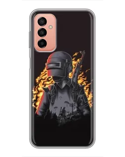 Чехол для Samsung Galaxy M13 с картинкой «PUBG — огненный силуэт»