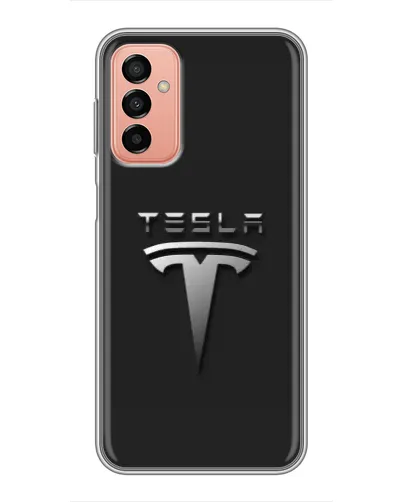 Чехол для Samsung Galaxy M13 с картинкой «Стальной логотип Tesla»