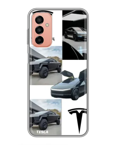 Чехол для Samsung Galaxy M13 с картинкой «Коллаж Cybertruck Tesla»