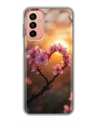 Чохол для Samsung Galaxy M13 з картинкою «Рожевий цвіт  сердечко на тлі заходу»