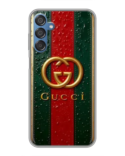 Чехол для Samsung Galaxy M15 (M156) с картинкой «Gucci — фирменная полоса и золото» Чехол для Samsung Galaxy M15 (M156) с картинкой «Gucci — фирменная полоса и золото»