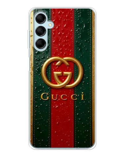 Чехол для Samsung Galaxy M16 с картинкой «Gucci — фирменная полоса и золото» Чехол для Samsung Galaxy M16 с картинкой «Gucci — фирменная полоса и золото»