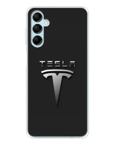Чехол для Samsung Galaxy M16 с картинкой «Стальной логотип Tesla»