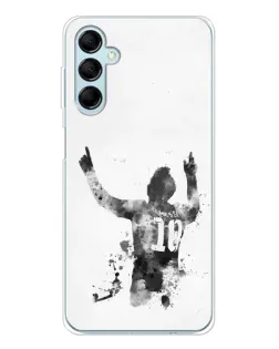 Чехол для Samsung Galaxy M16 с картинкой «Черно-белый силуэт Месси»