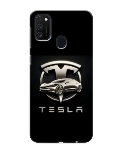 Чехол для Samsung Galaxy M21 с картинкой «Tesla — серебристое авто»