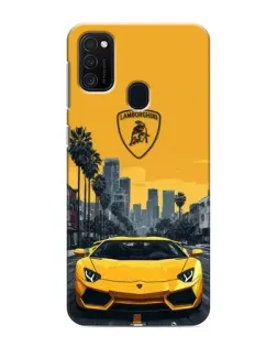 Чехол для Samsung Galaxy M21 с картинкой «Желтый Lamborghini город»