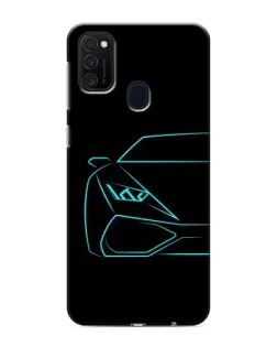 Чехол для Samsung Galaxy M21 с картинкой «Голубой силуэт Lamborghini»