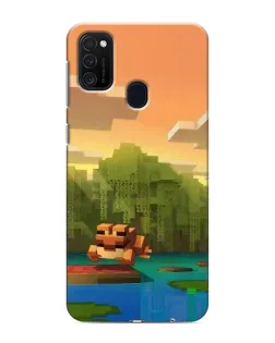 Чехол для Samsung Galaxy M21s с картинкой «Майнкрафт закат солнца»