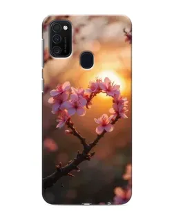 Чехол для Samsung Galaxy M21s с картинкой «Розовый цвет сердце на фоне заката»