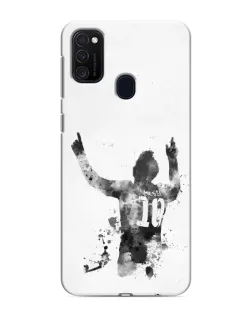 Чехол для Samsung Galaxy M21s с картинкой «Черно-белый силуэт Месси»