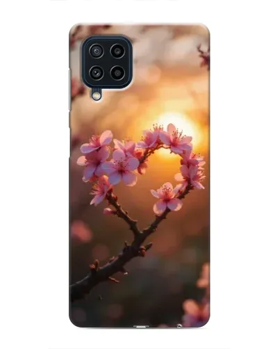Чехол для Samsung Galaxy M22 с картинкой «Розовый цвет сердце на фоне заката»