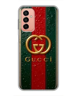 Чехол для Samsung Galaxy M23 (5G) с картинкой «Gucci — фирменная полоса и золото» Чехол для Samsung Galaxy M23 (5G) с картинкой «Gucci — фирменная полоса и золото»