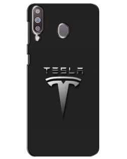 Чохол для Samsung Galaxy M30 (M305) з картинкою «Сталевий логотип Tesla»